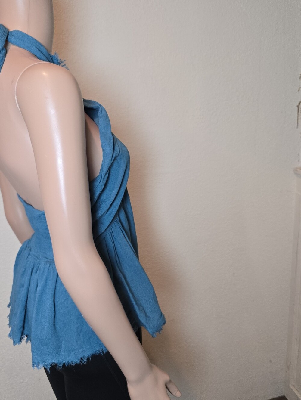 Free People Boho chic Halter Teal Wrap Top Flowy Ruffled Festival Beach Size Xs - Picture 6 of 11